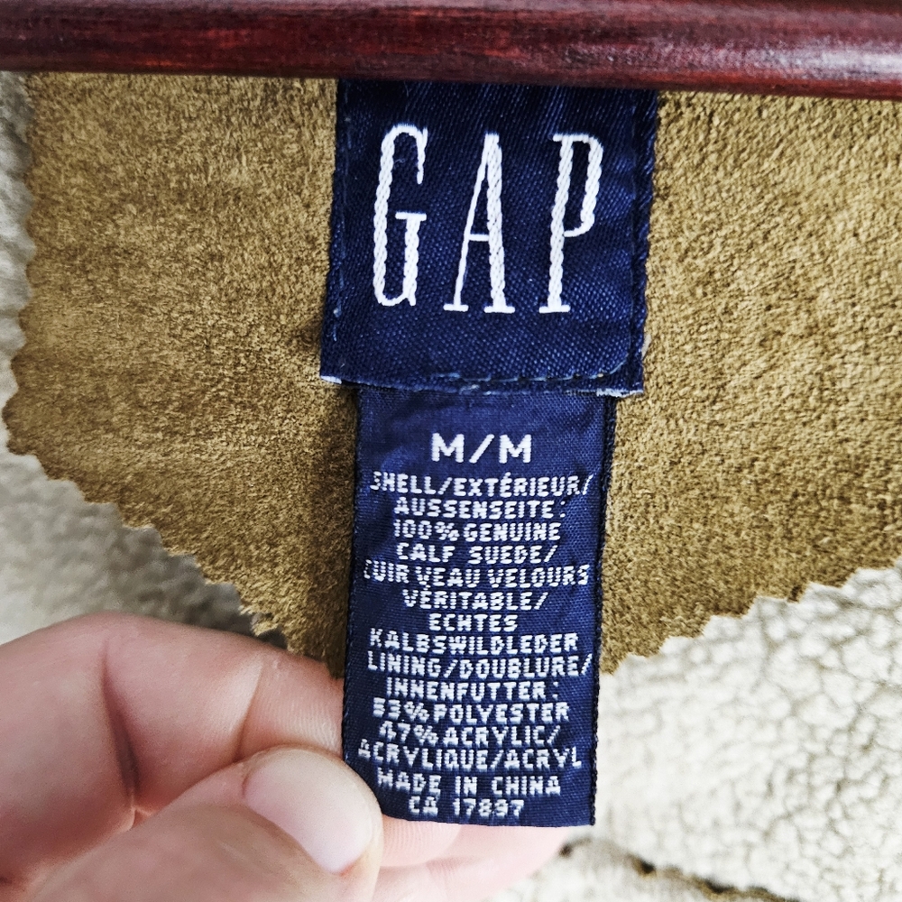 GAP | vintage Y2K calf suede leather hooded button-up coat jacket - Picture 5 of 8